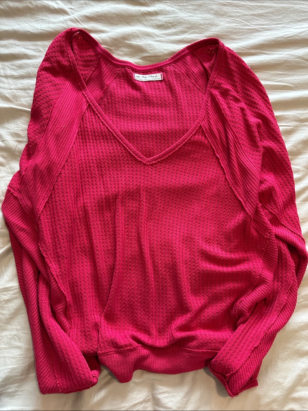Free People Bright Pink V-Neck Women’s Sweater